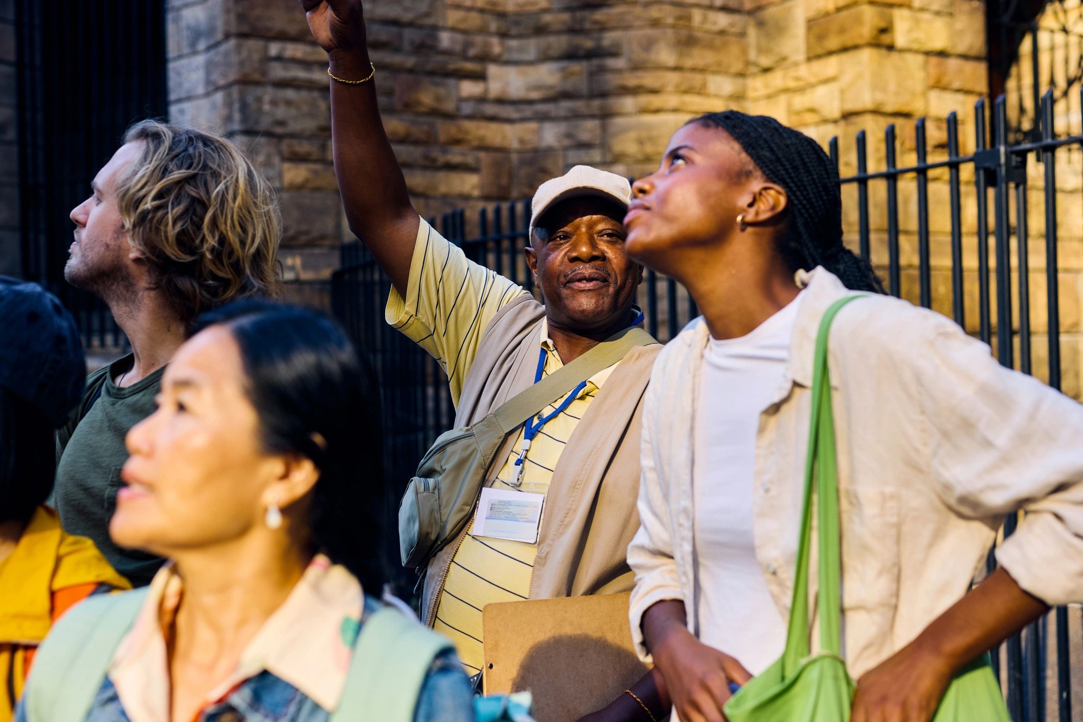 Group travelers on a guided journey